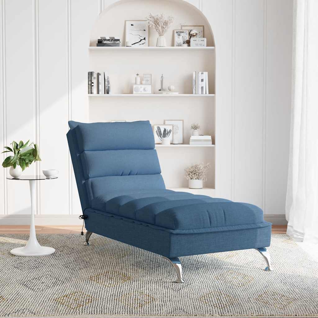vidaXL Massage chaise longue met kussens stof blauw afbeelding