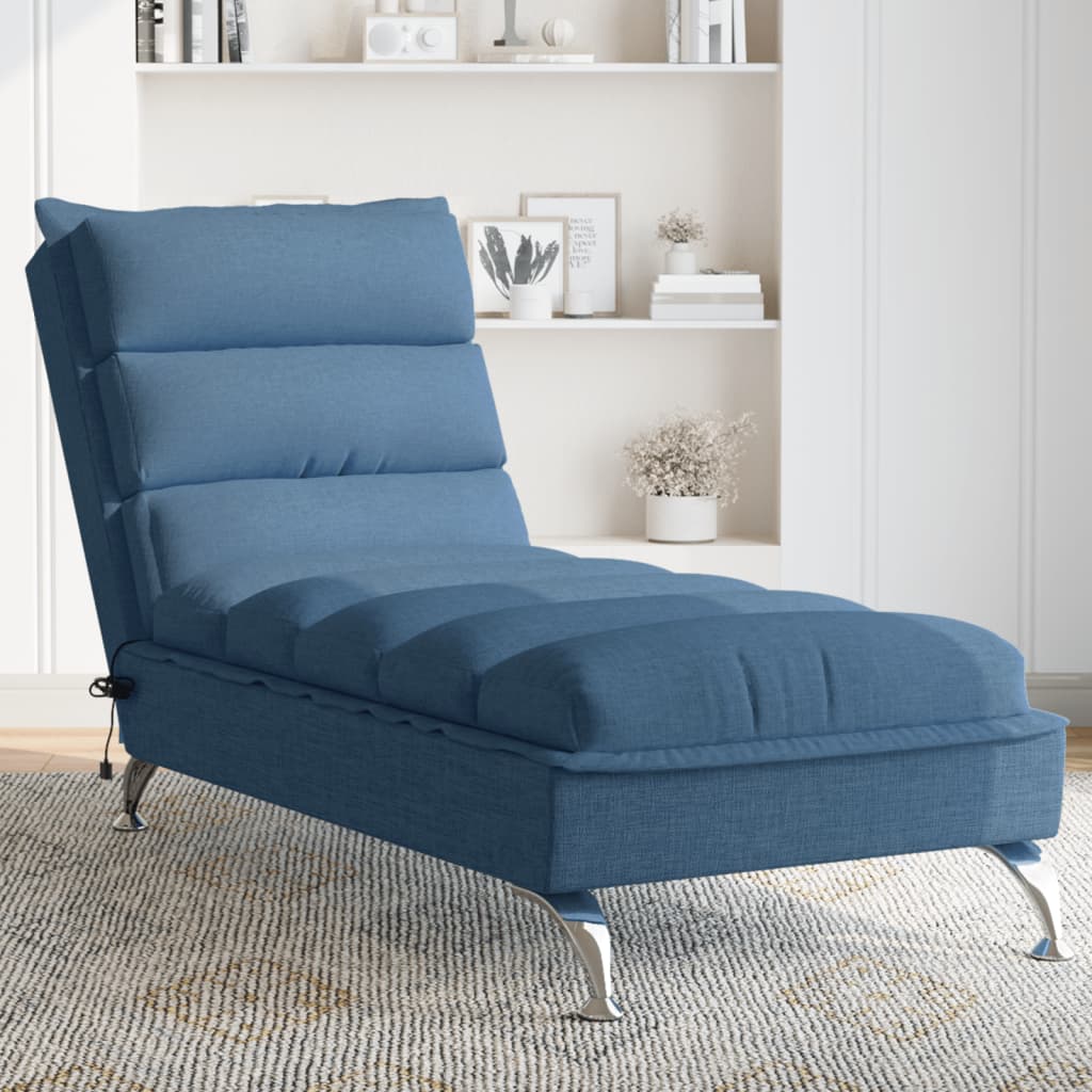 vidaXL Massage-Chaiselongue mit Kissen Blau Stoff