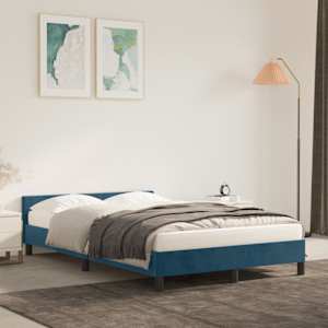 Posteljni okvir brez vzmetnico temno modra 120x190 cm žamet