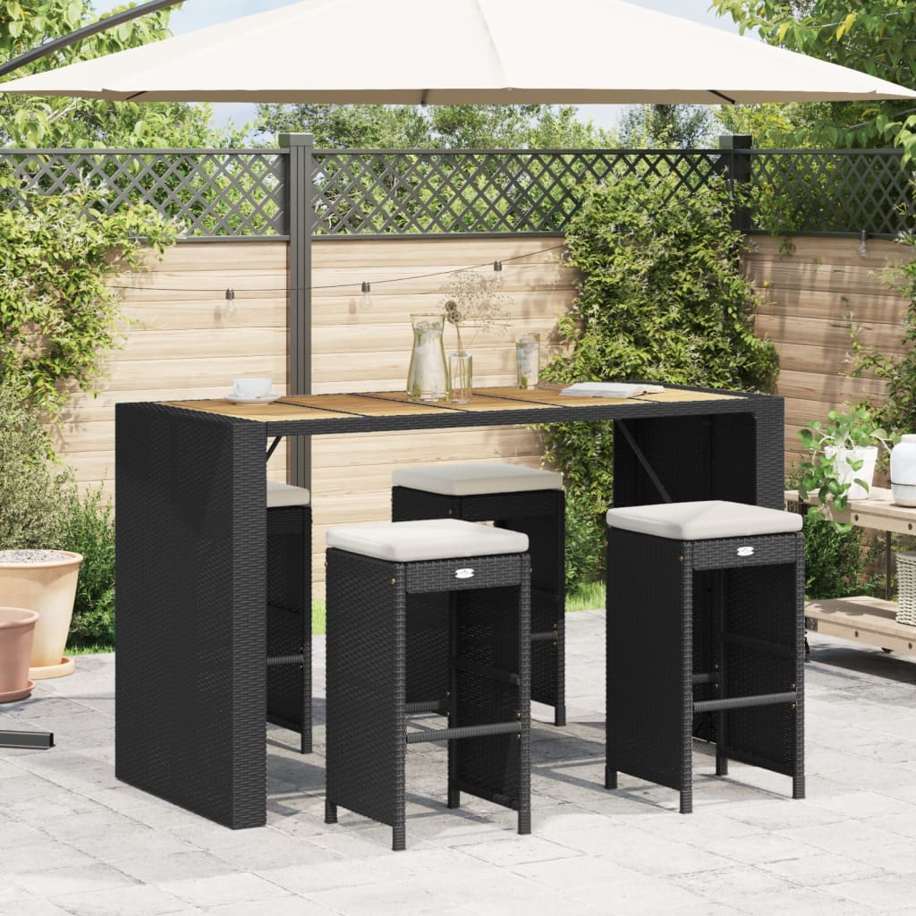 vidaXL Garten-Barhocker mit Kissen 4 Stk. Schwarz Poly Rattan