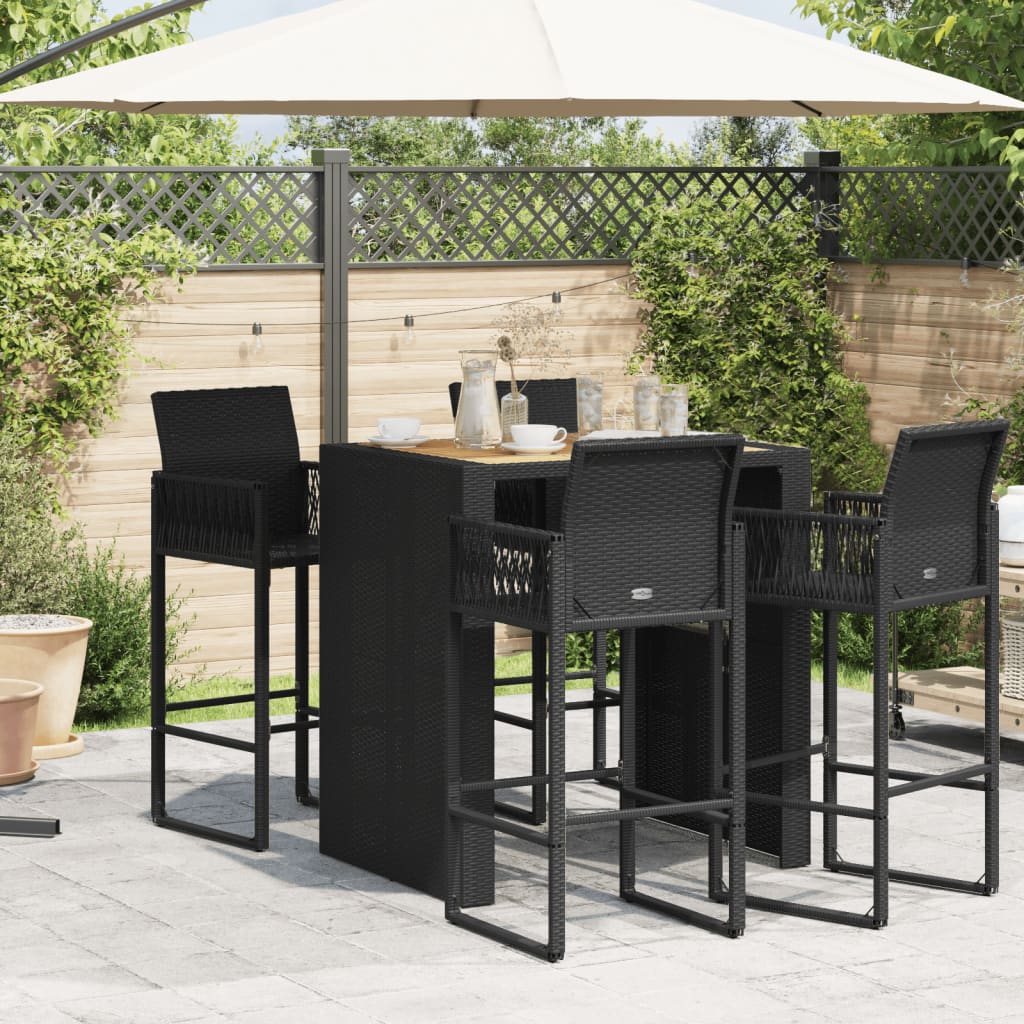 vidaXL fekete polyrattan kerti bárasztal akácfa lappal 105x80x110 cm