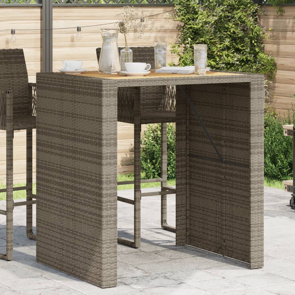 vidaXL Garten-Bartisch mit Holzplatte Grau 105x80x110 cm Polyrattan