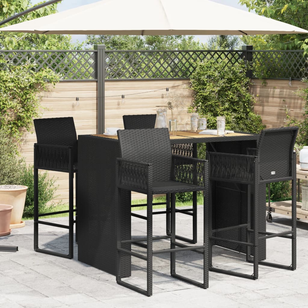 vidaXL fekete polyrattan kerti bárasztal akácfa lappal 145x80x110 cm