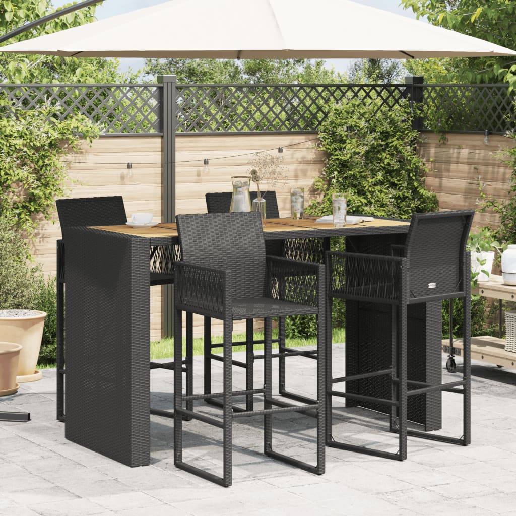 vidaXL Tuinbartafel acaciahouten blad 185x80x110 cm poly rattan zwart afbeelding