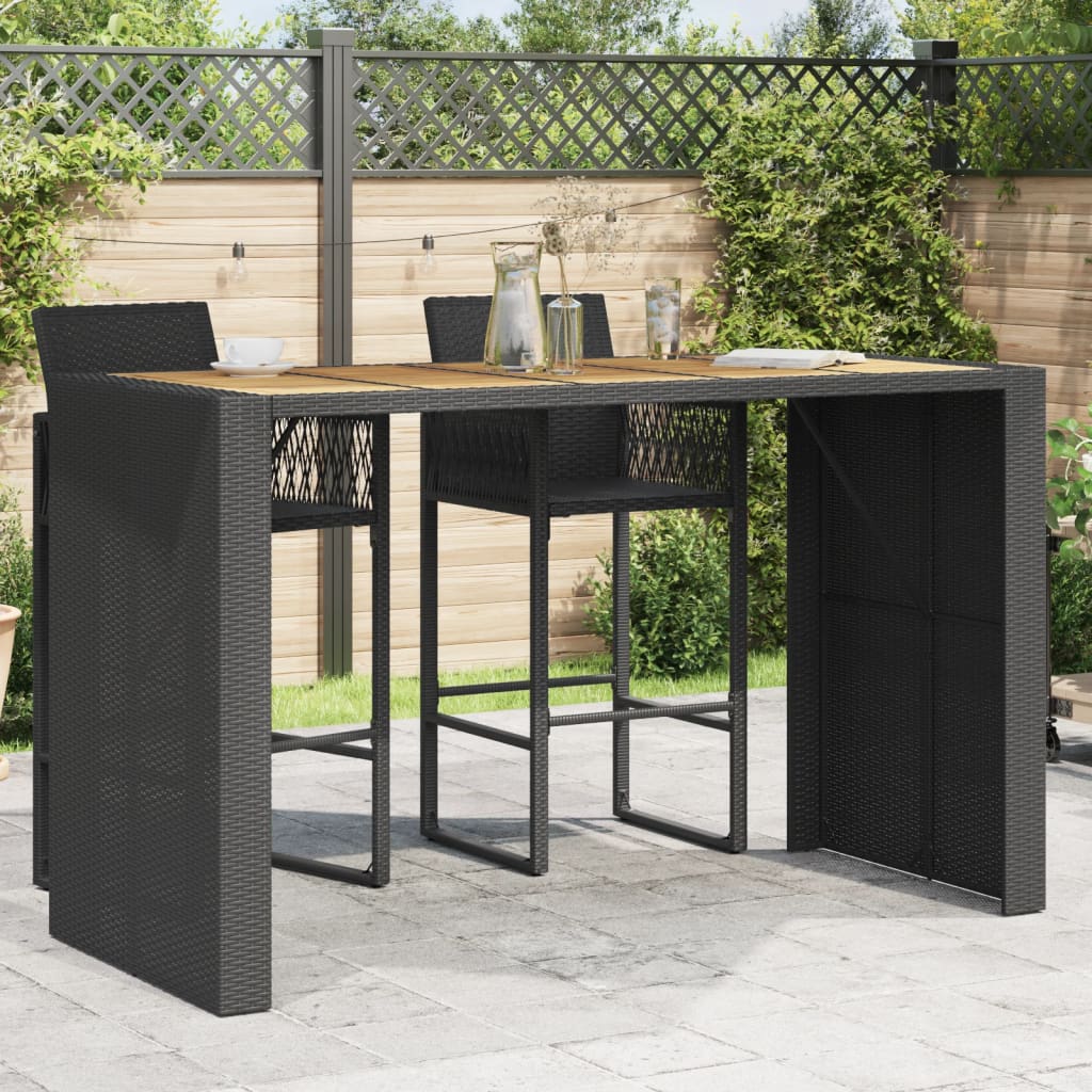 vidaXL Garten-Bartisch mit Holzplatte Schwarz 185x80x110 cm Polyrattan