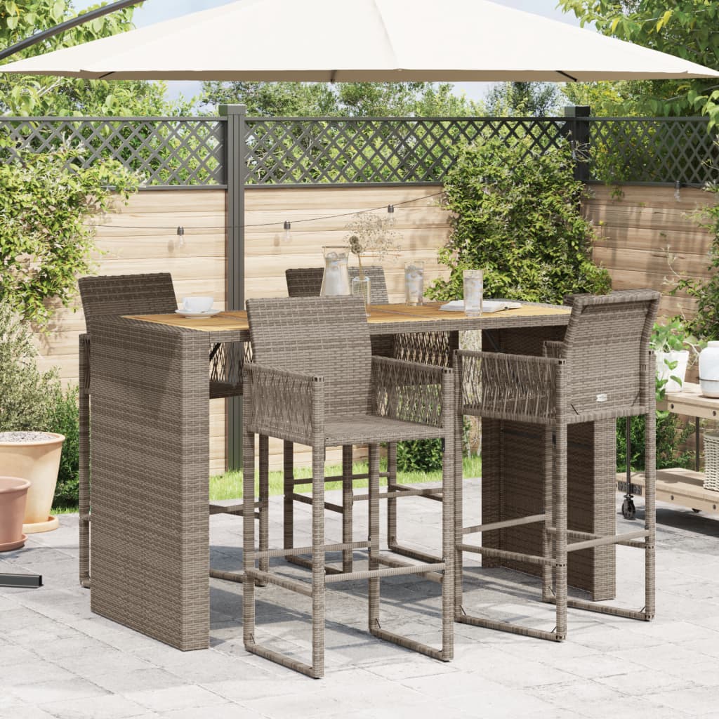 vidaXL Tuinbartafel acaciahouten blad 185x80x110 cm poly rattan grijs afbeelding