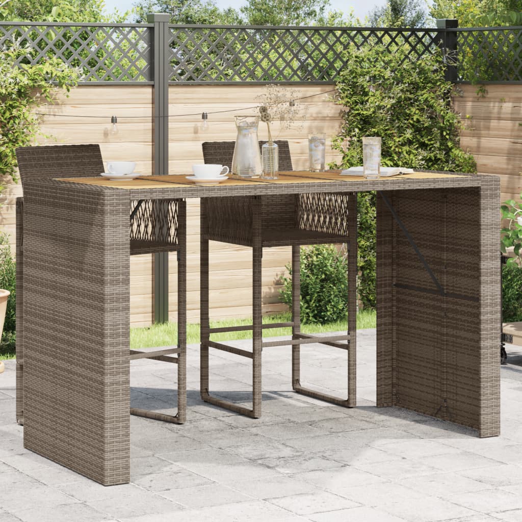 vidaXL Garten-Bartisch mit Holzplatte Grau 185x80x110 cm Polyrattan