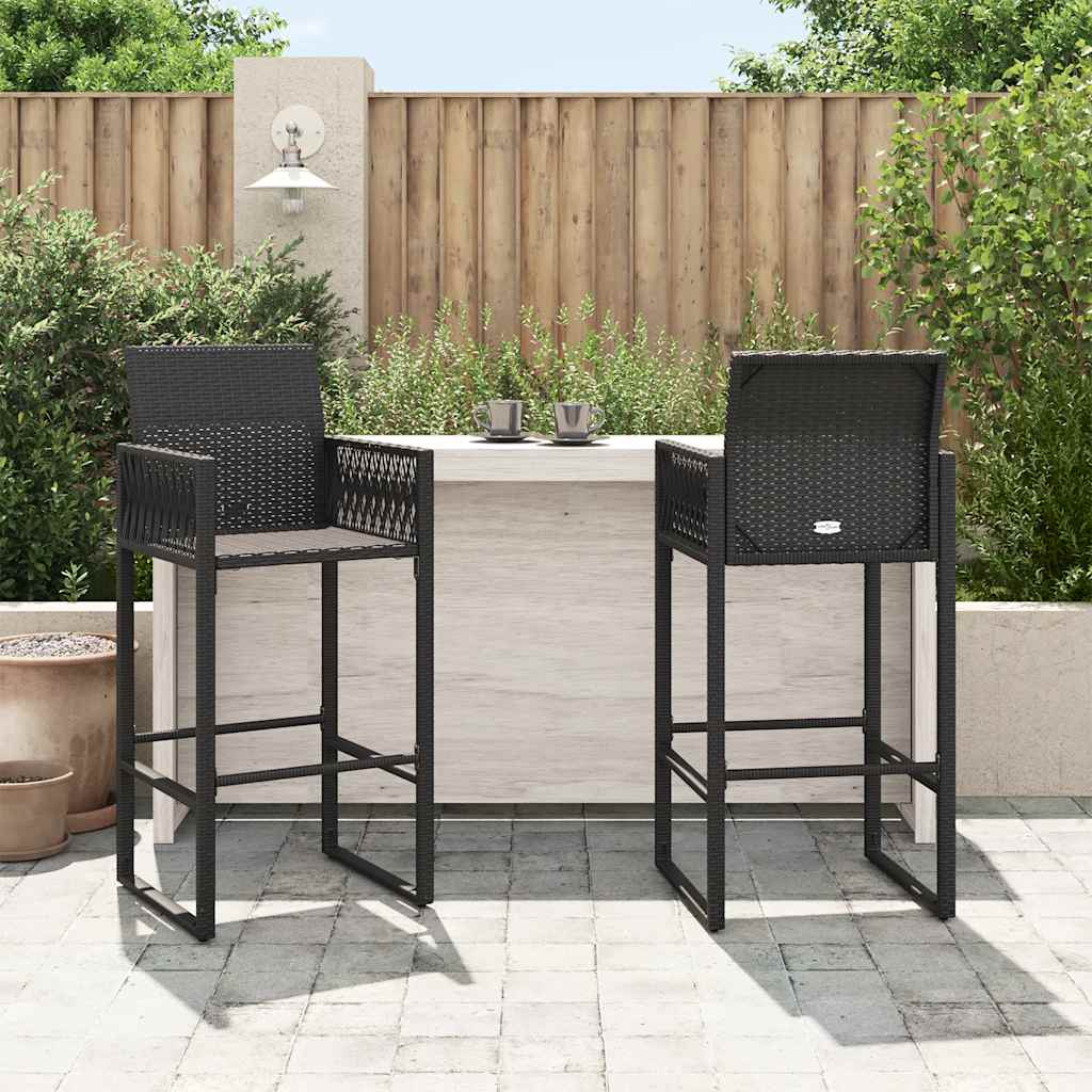 Thumbnail - vidaXL Garten-Barhocker 2 Stk. Schwarz Poly Rattan