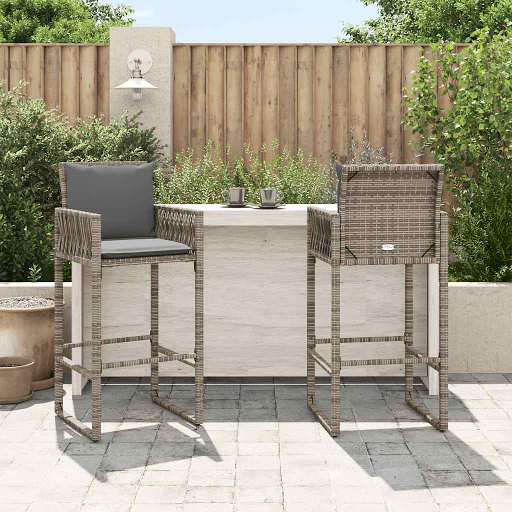 Thumbnail - vidaXL Garten-Barhocker 2 Stk. Grau Poly Rattan