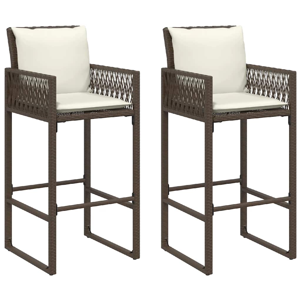 Thumbnail - vidaXL Garten-Barhocker mit Kissen 2 Stk. Braun Poly Rattan