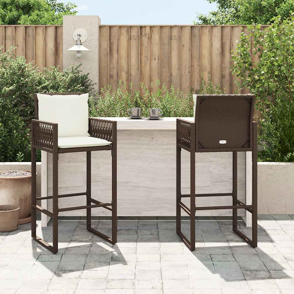 Thumbnail - vidaXL Garten-Barhocker mit Kissen 2 Stk. Braun Poly Rattan