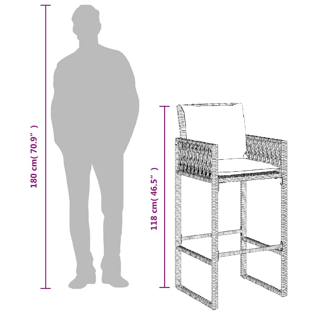 Patio Bar Stools Armchair Outdoor Garden Furniture 2 Pcs Poly Rattan vidaXL - Picture 30 of 39