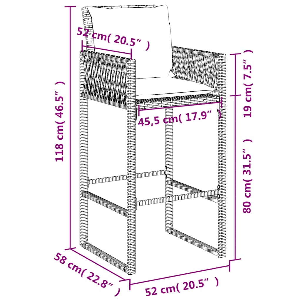 Patio Bar Stools Armchair Outdoor Garden Furniture 2 Pcs Poly Rattan vidaXL - Picture 37 of 39