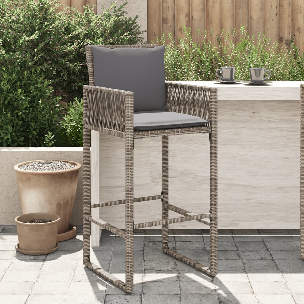 vidaXL Garten-Barhocker mit Kissen 2 Stk. Grau Poly Rattan