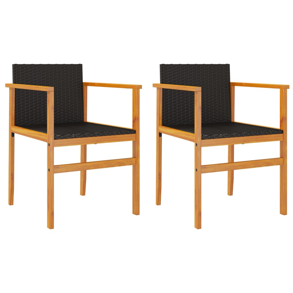 Image of vidaXL Garden Chairs 2 pcs Black Poly Rattan&Solid Wood