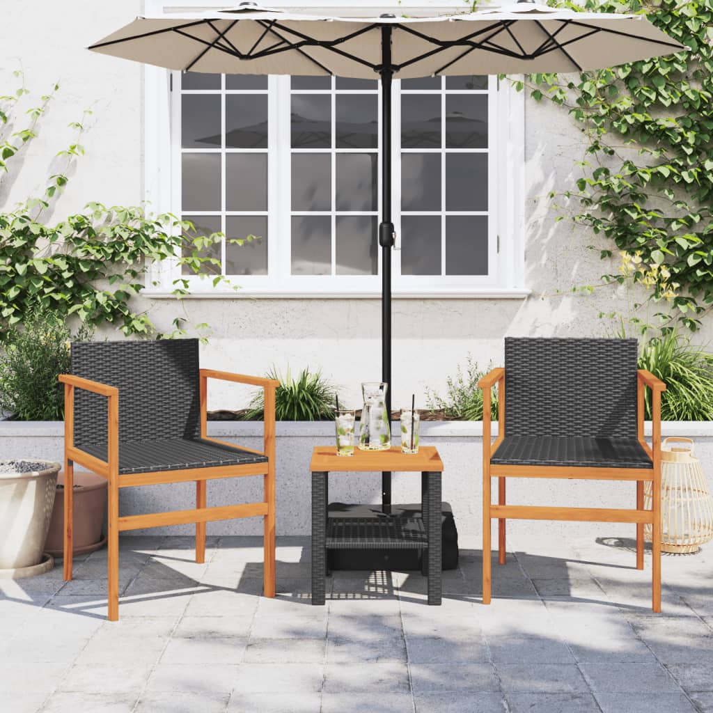 Thumbnail - vidaXL Gartenstühle 2 Stk. Schwarz Poly Rattan und Massivholz