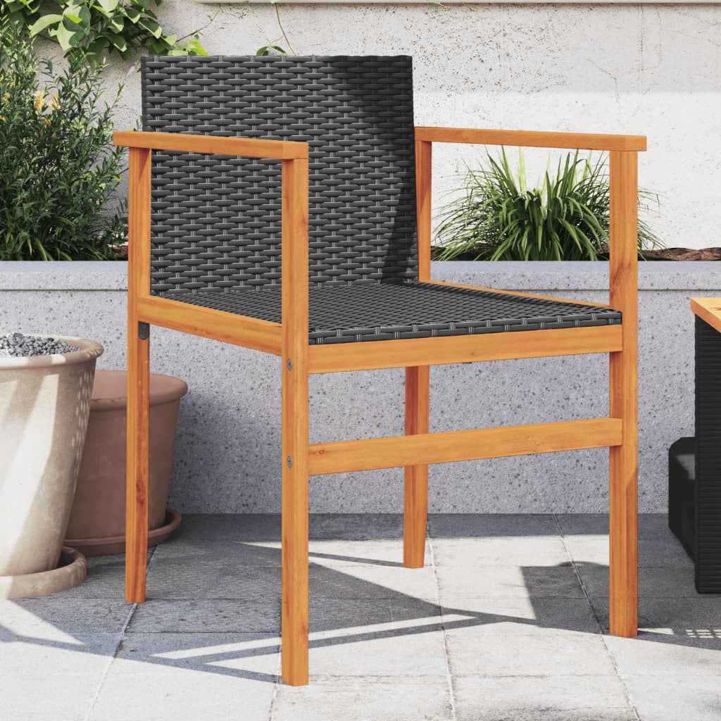 vidaXL Gartenstühle 2 Stk. Schwarz Poly Rattan und Massivholz