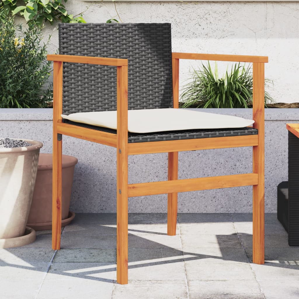 Zahradní židle s poduškami 2 ks černé polyratan a masivní dřevo