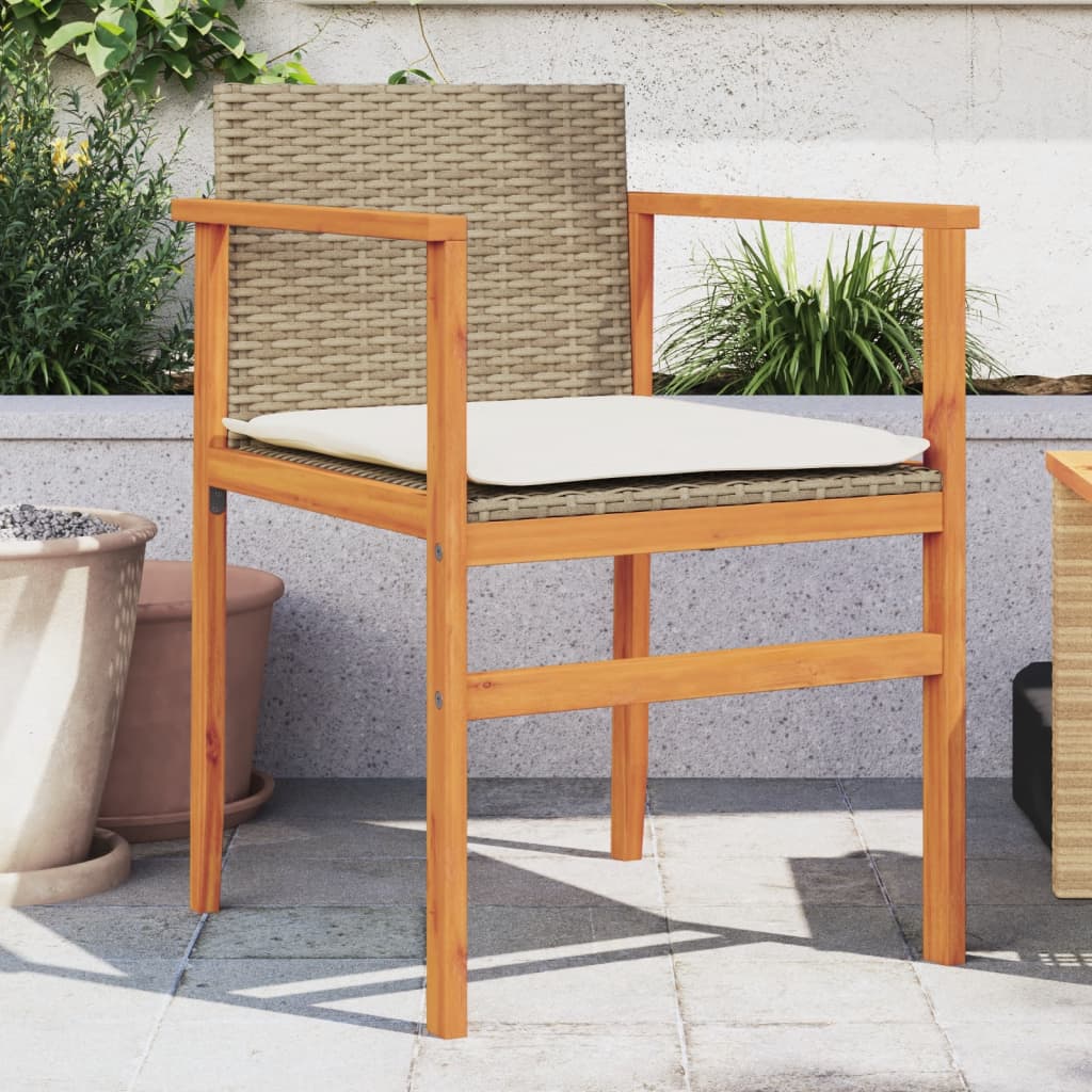 Zahradní židle s poduškami 2ks béžové polyratan a masivní dřevo