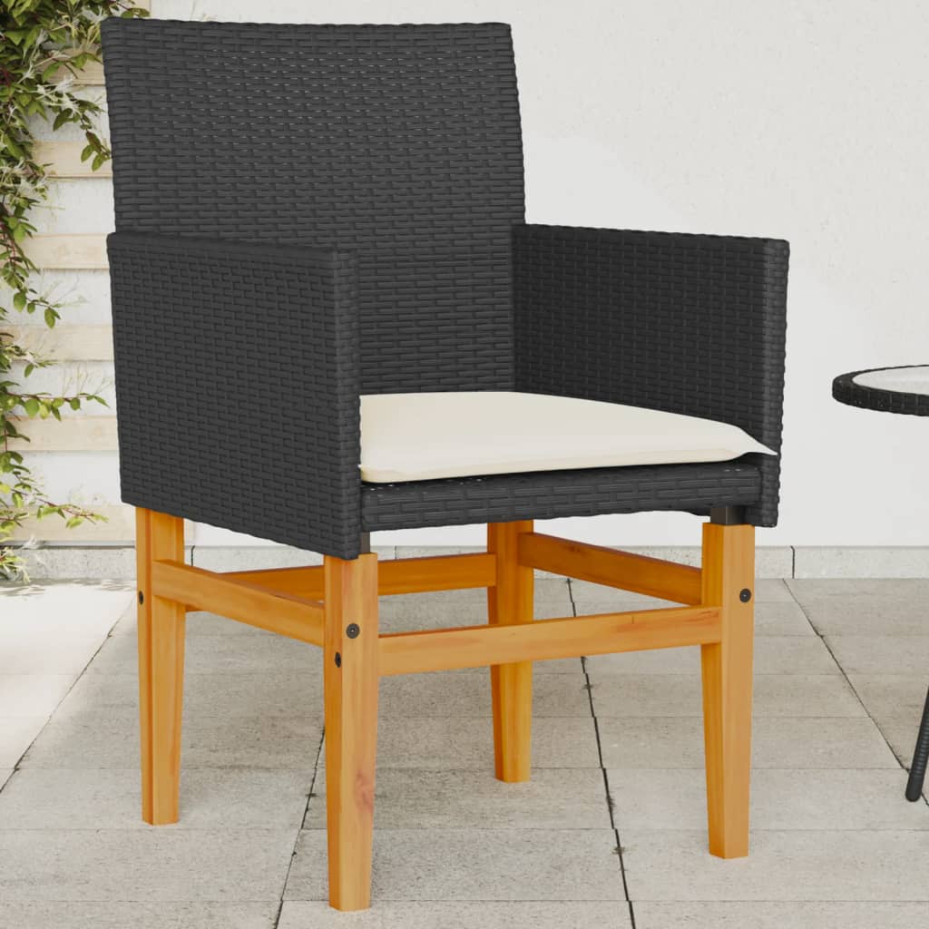 vidaXL Gartenstühle mit Kissen 2 Stk. Schwarz Poly Rattan Massivholz