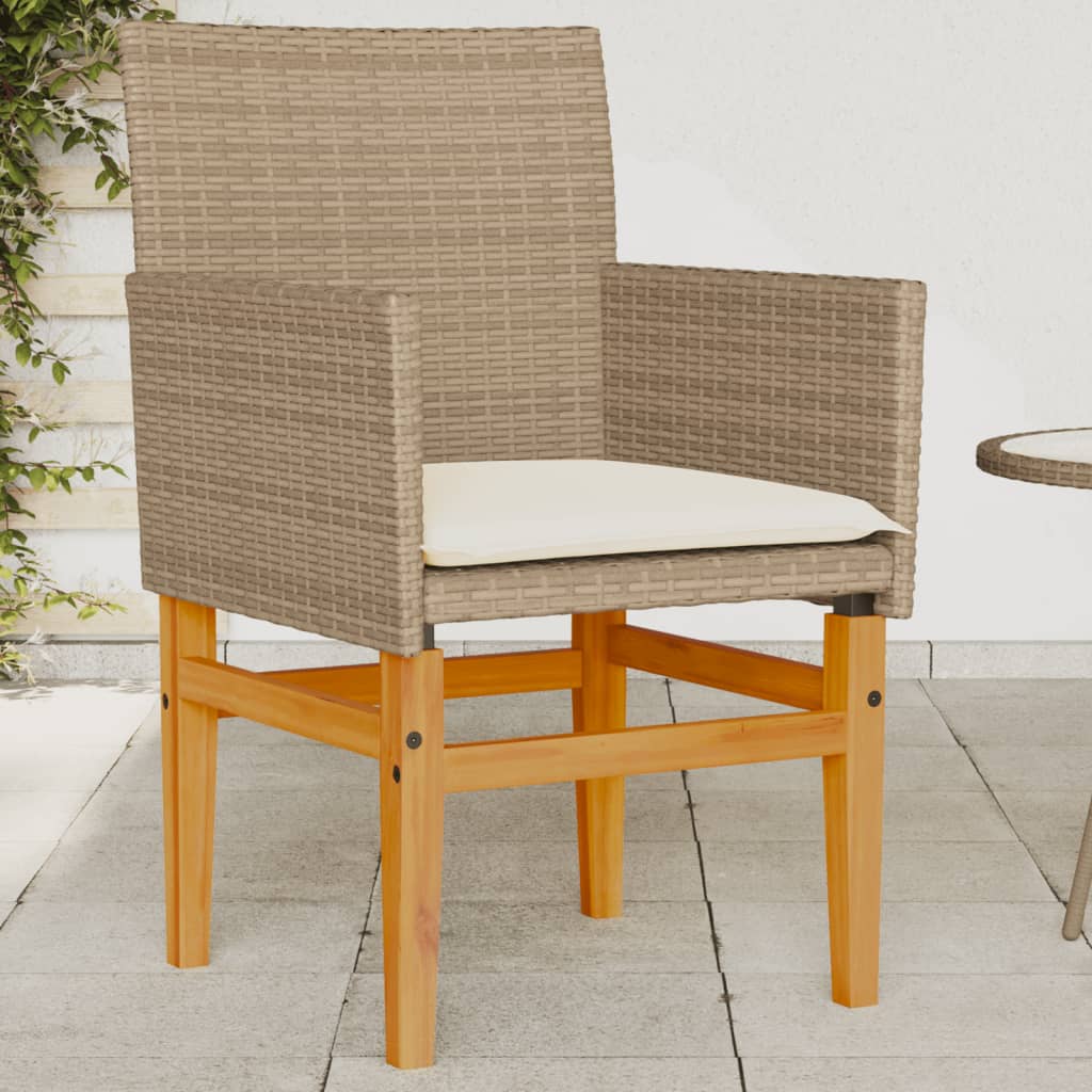 Zahradní židle s poduškami 2ks béžové polyratan a masivní dřevo