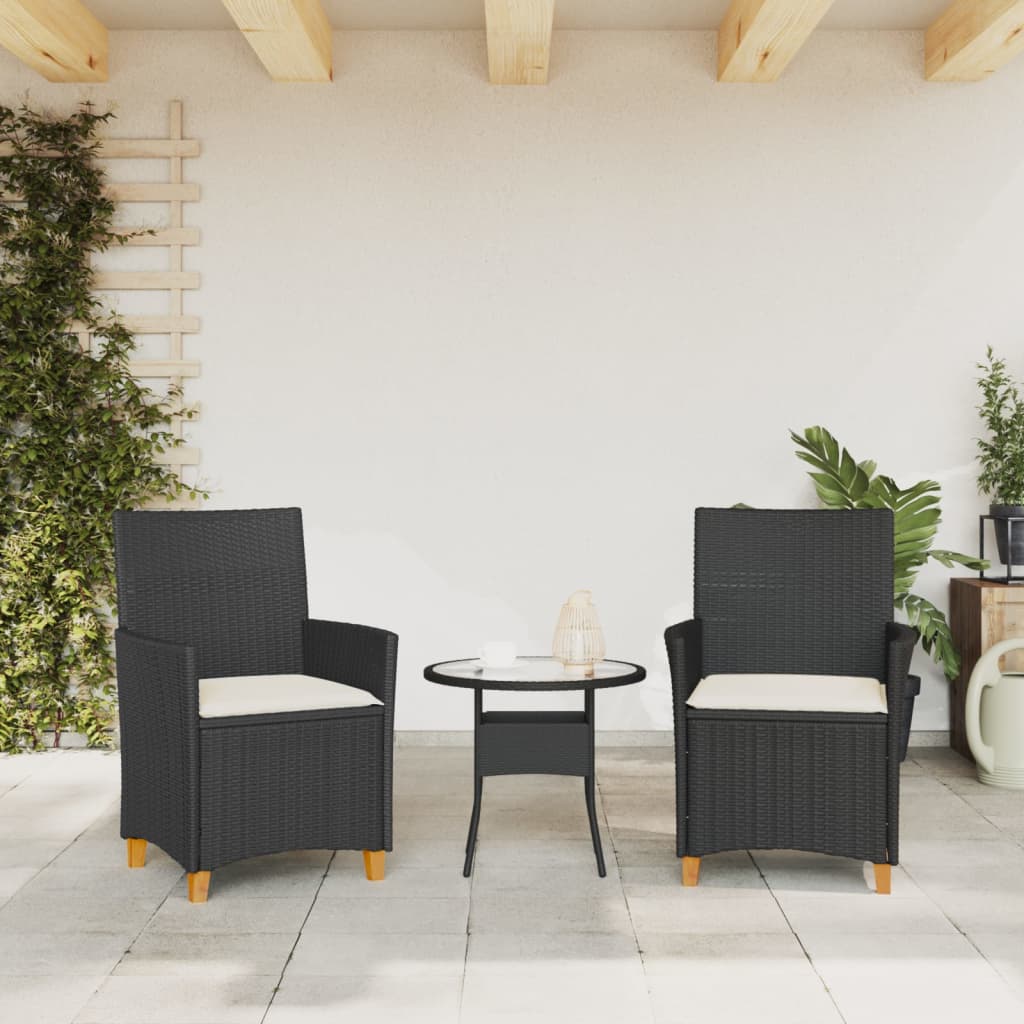 Thumbnail - vidaXL Gartenstühle mit Kissen 2 Stk. Schwarz Poly Rattan Massivholz