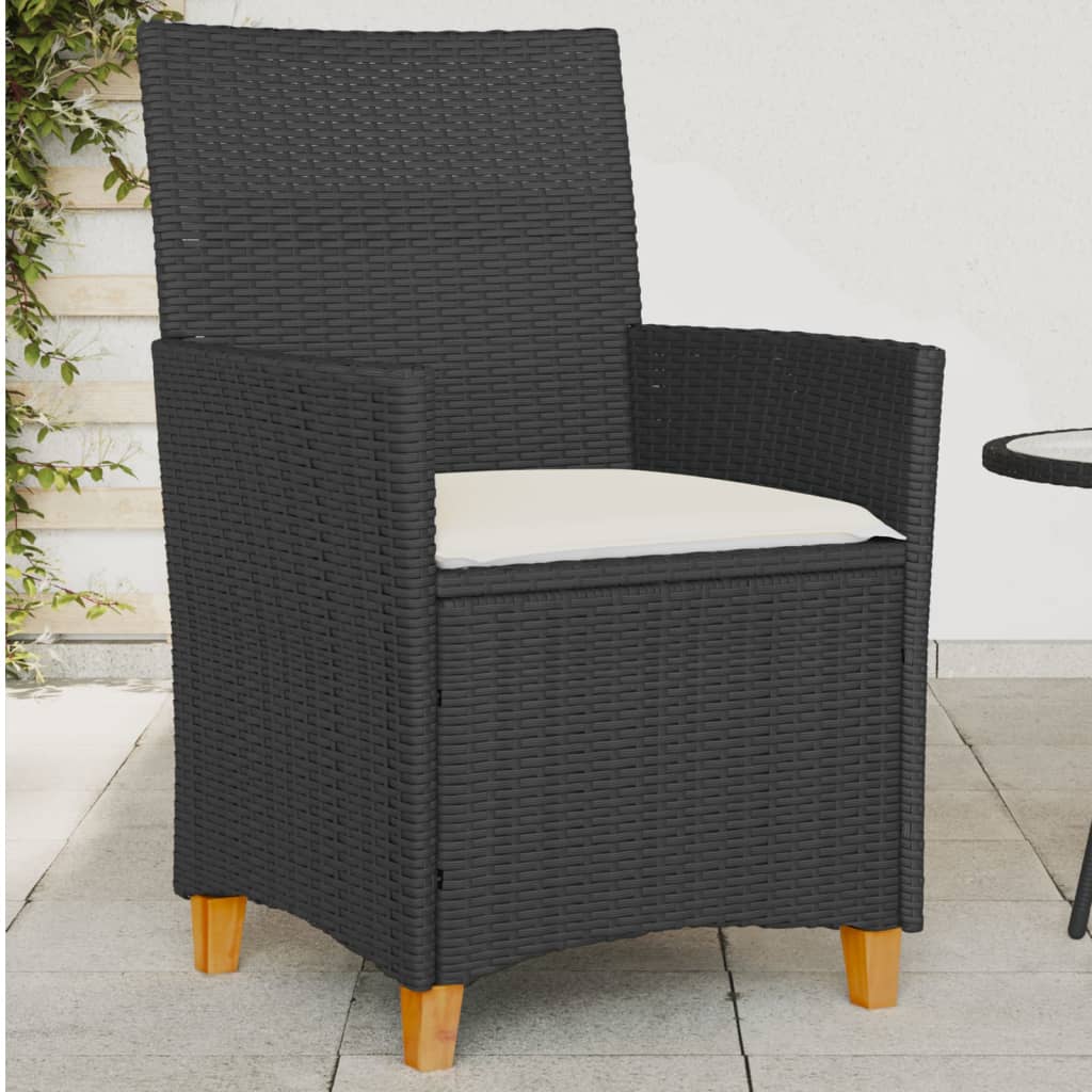 vidaXL Gartenstühle mit Kissen 2 Stk. Schwarz Poly Rattan Massivholz