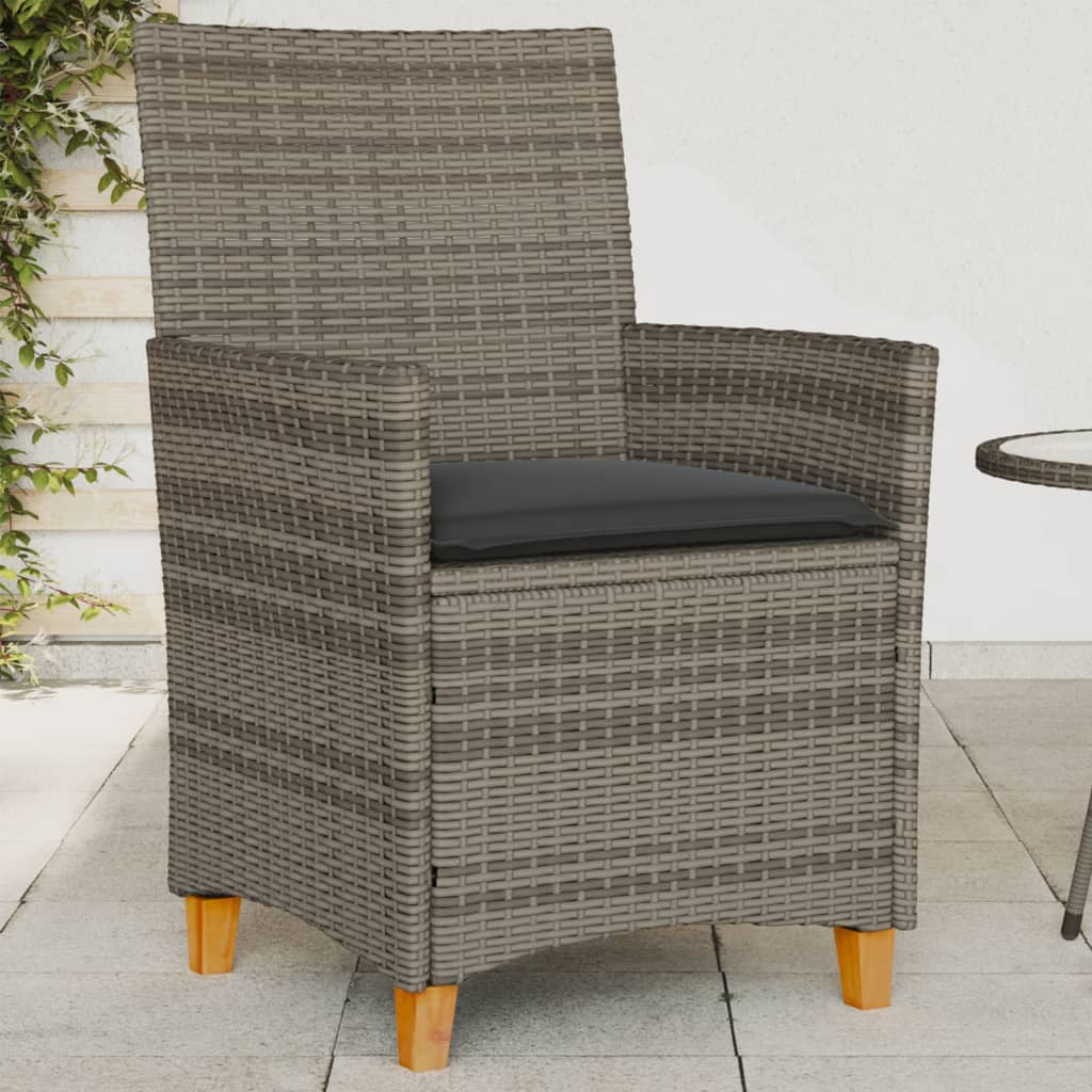 Zahradní židle s poduškami 2 ks šedé polyratan a masivní dřevo