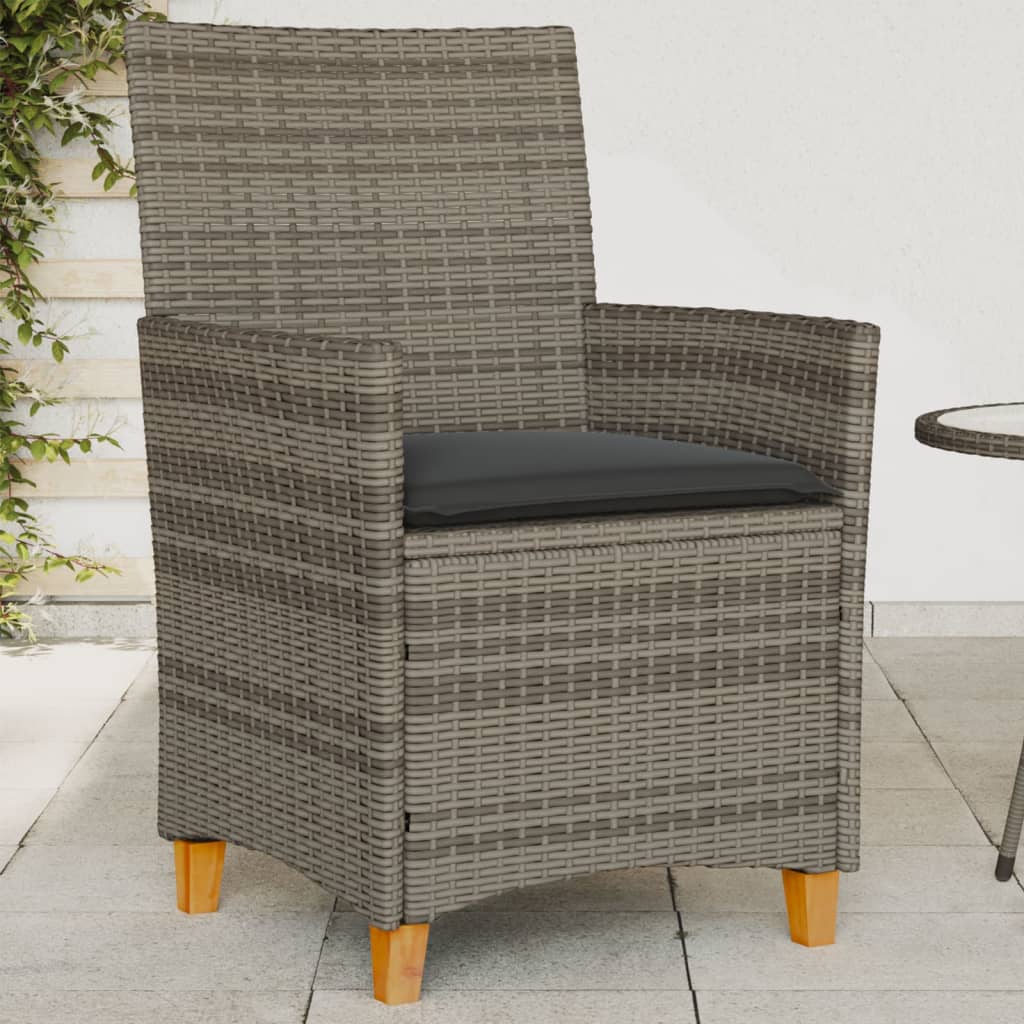 vidaXL Gartenstühle mit Kissen 2 Stk. Grau Poly Rattan Massivholz