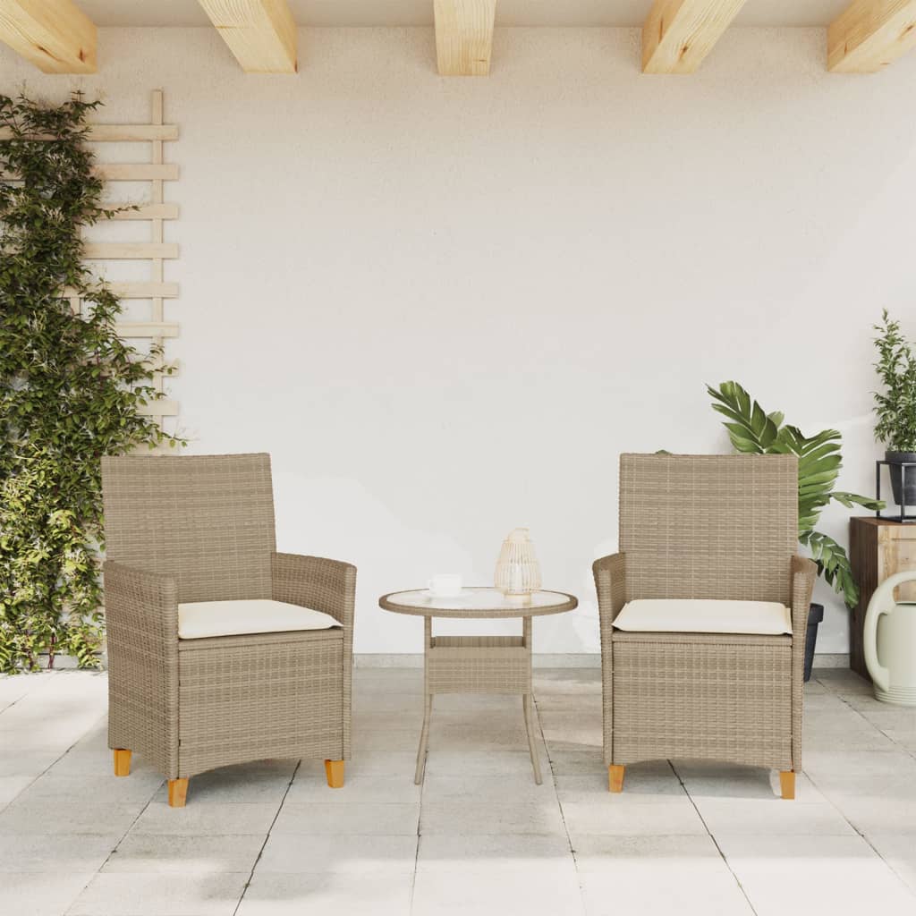 Záhradné stoličky s vankúšmi 2ks béžové polyratan masívne drevo