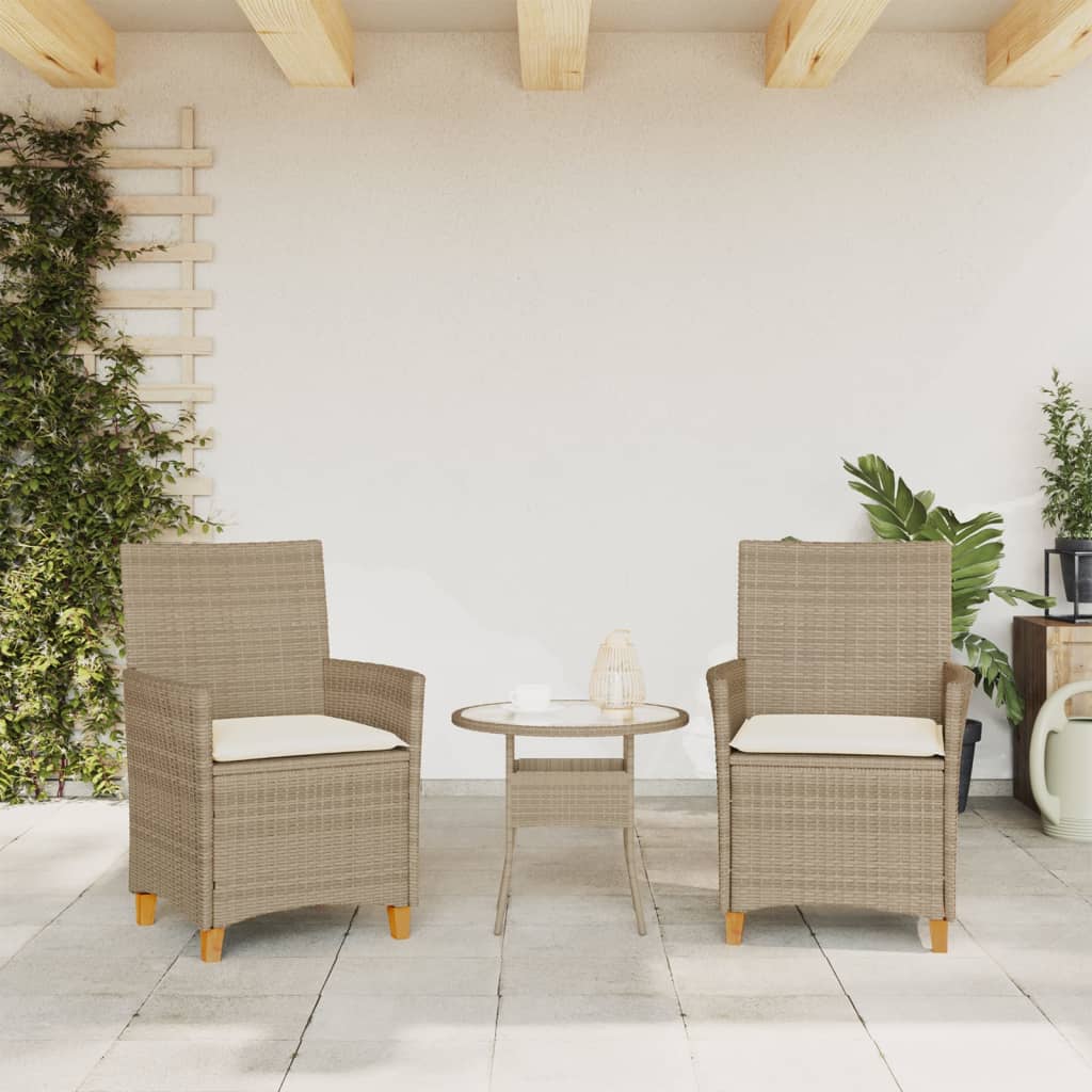 vidaXL Tuinstoelen 2 st met kussens poly rattan en massief hout beige afbeelding