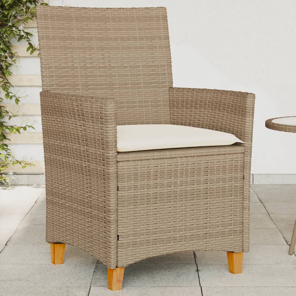 vidaXL Gartenstühle mit Kissen 2 Stk. Beige Poly Rattan Massivholz