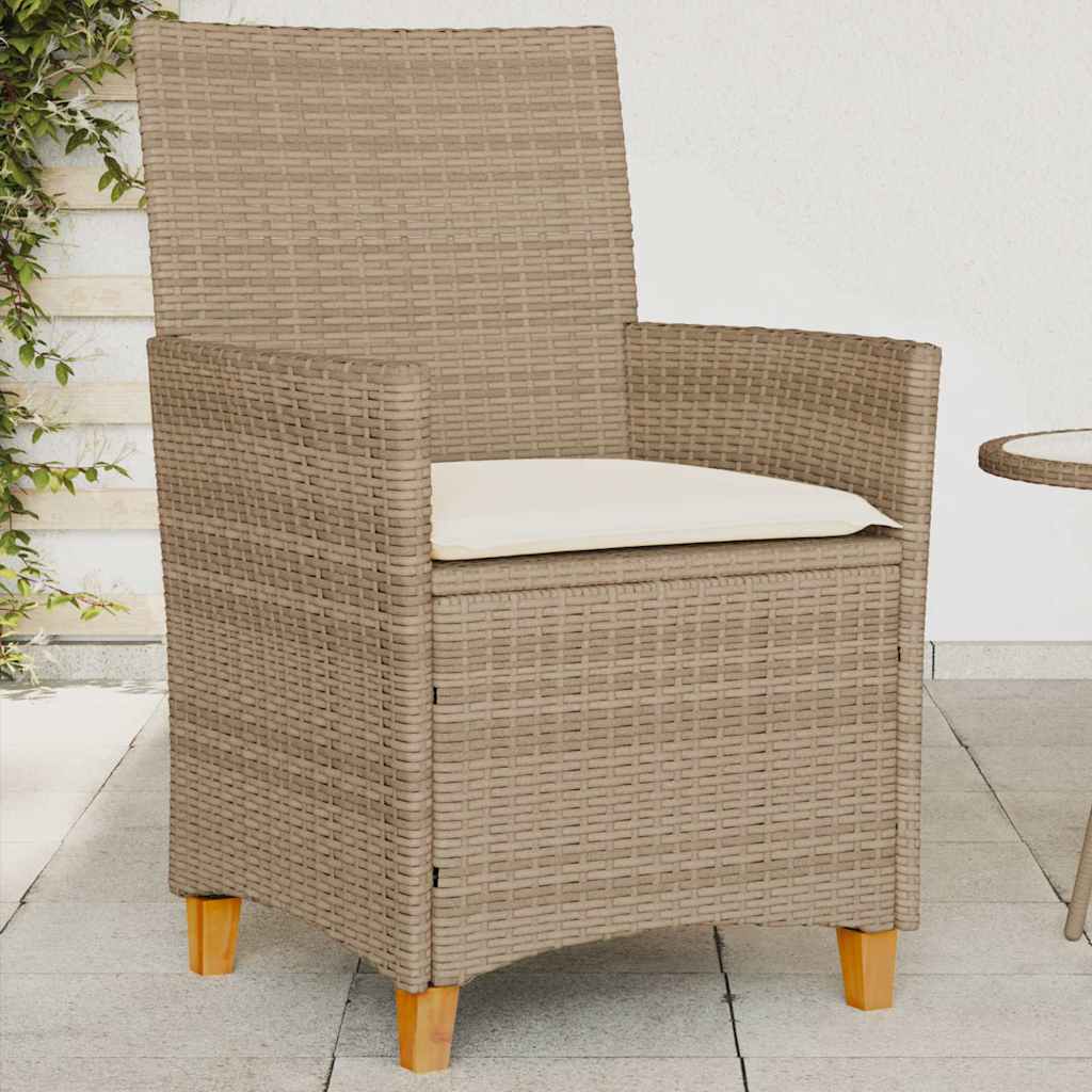vidaXL Puutarhatuolit tyynyillä 2 kpl beige polyrottinki ja täysi puu