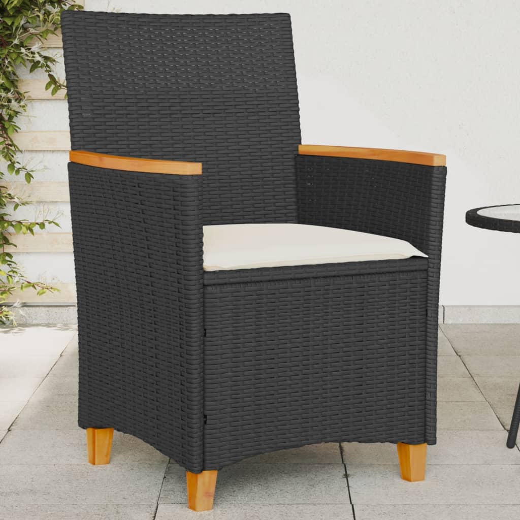 Zahradní židle s poduškami 2 ks černé polyratan a masivní dřevo
