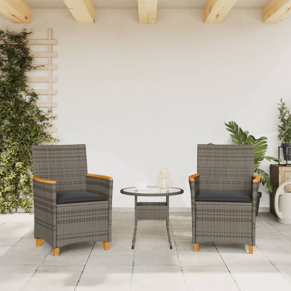 Thumbnail - vidaXL Gartenstühle mit Kissen 2 Stk. Grau Poly Rattan Massivholz
