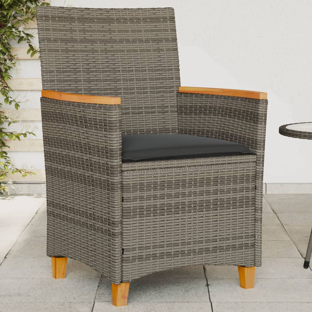 vidaXL Gartenstühle mit Kissen 2 Stk. Grau Poly Rattan Massivholz