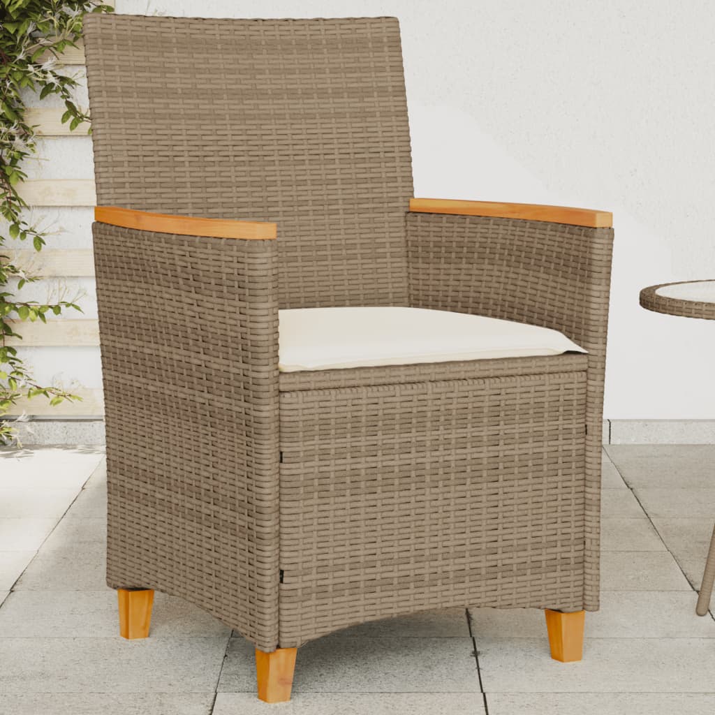 vidaXL havestole 2 stk. med hynder polyrattan og massivt træ beige