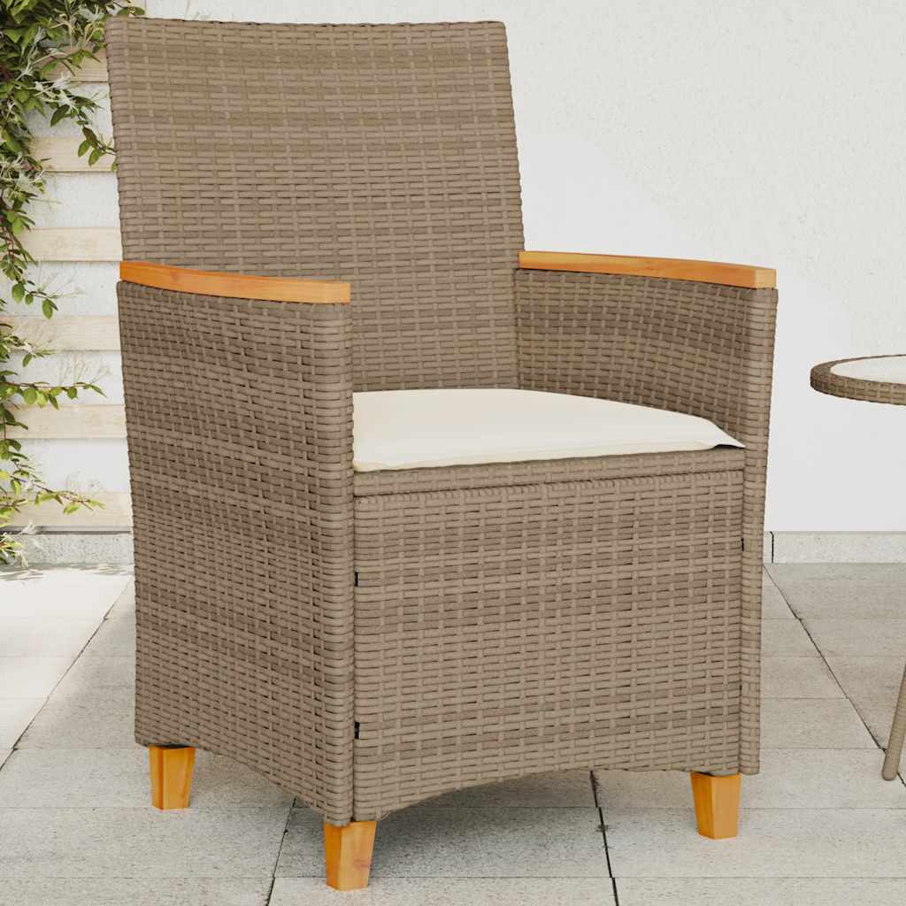 vidaXL Trädgårdsstolar m.dynor 2 st beige konstrotting och massivt trä