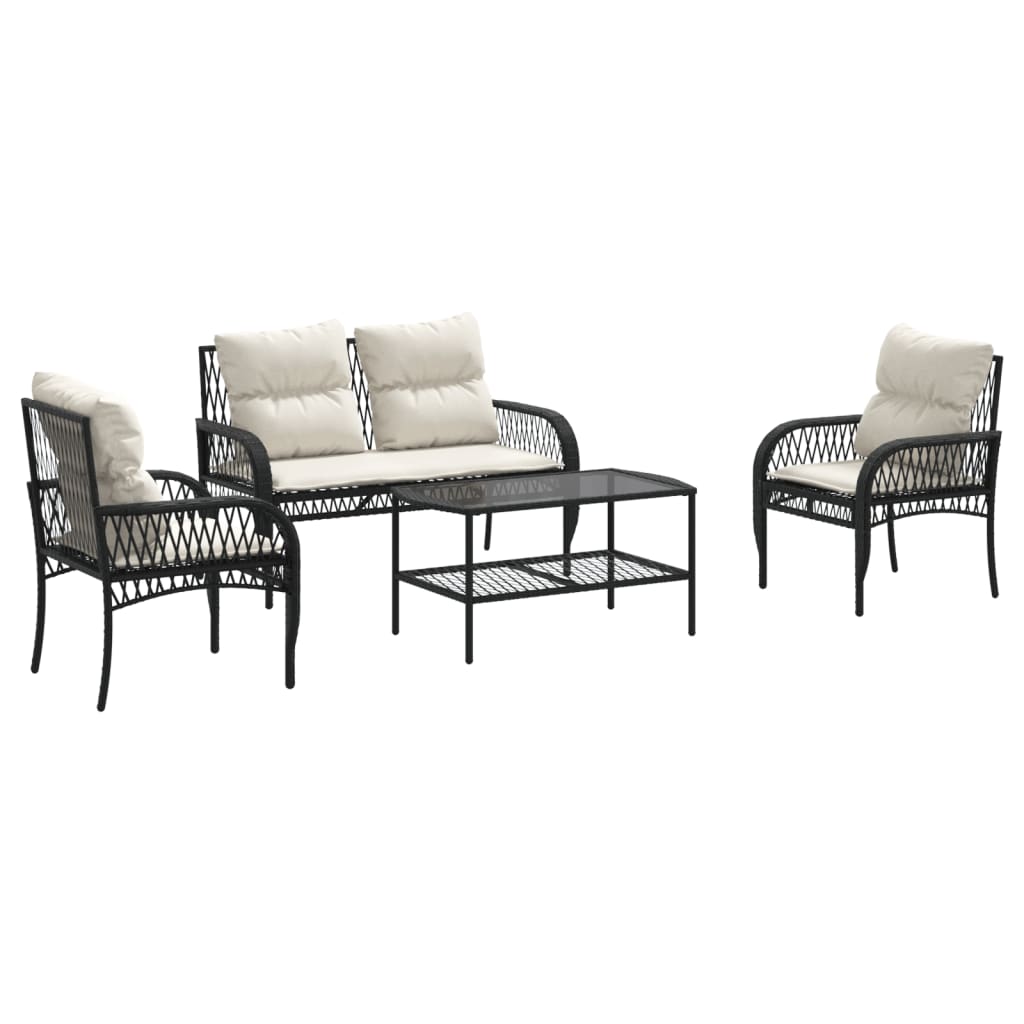 Photos - Garden Furniture VidaXL 4 Piece Patio Sofa Set with Cushions Black Poly Rattan 