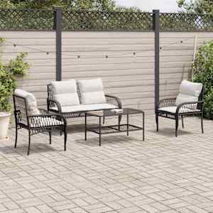 Vrtna sedežna garnitura 4-delna z blazinami črna poli ratan