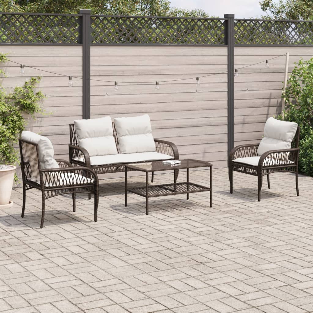 vidaXL 4-tlg. Garten-Sofagarnitur mit Kissen Braun Poly Rattan