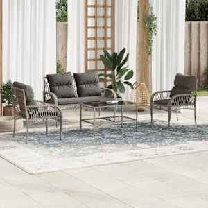 Vrtna sedežna garnitura 4-delna z blazinami siv poli ratan