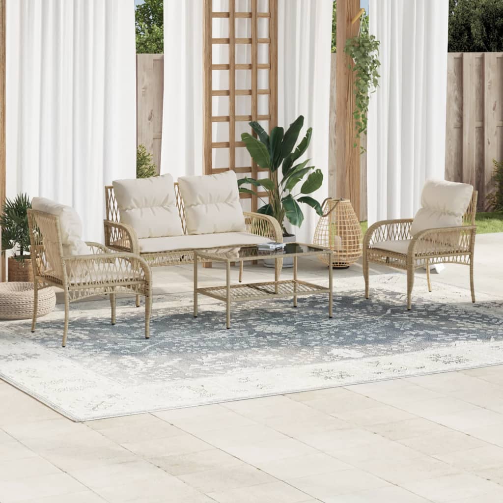 Patio Sofa Set with Cushions Outdoor Furniture 4 Piece Poly Rattan vidaXL