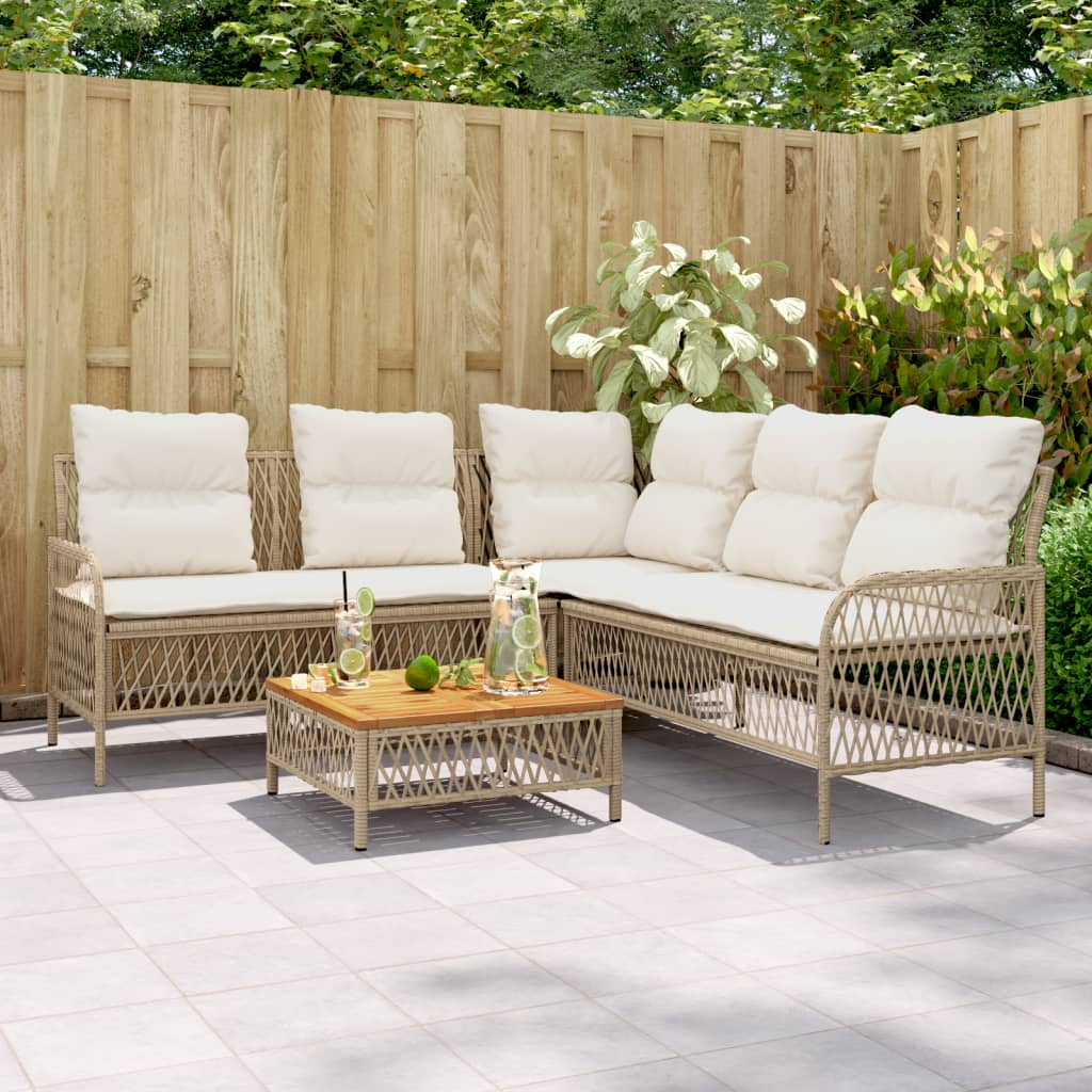 vidaXL 2-tlg. Garten-Sofagarnitur mit Kissen Beige Poly Rattan