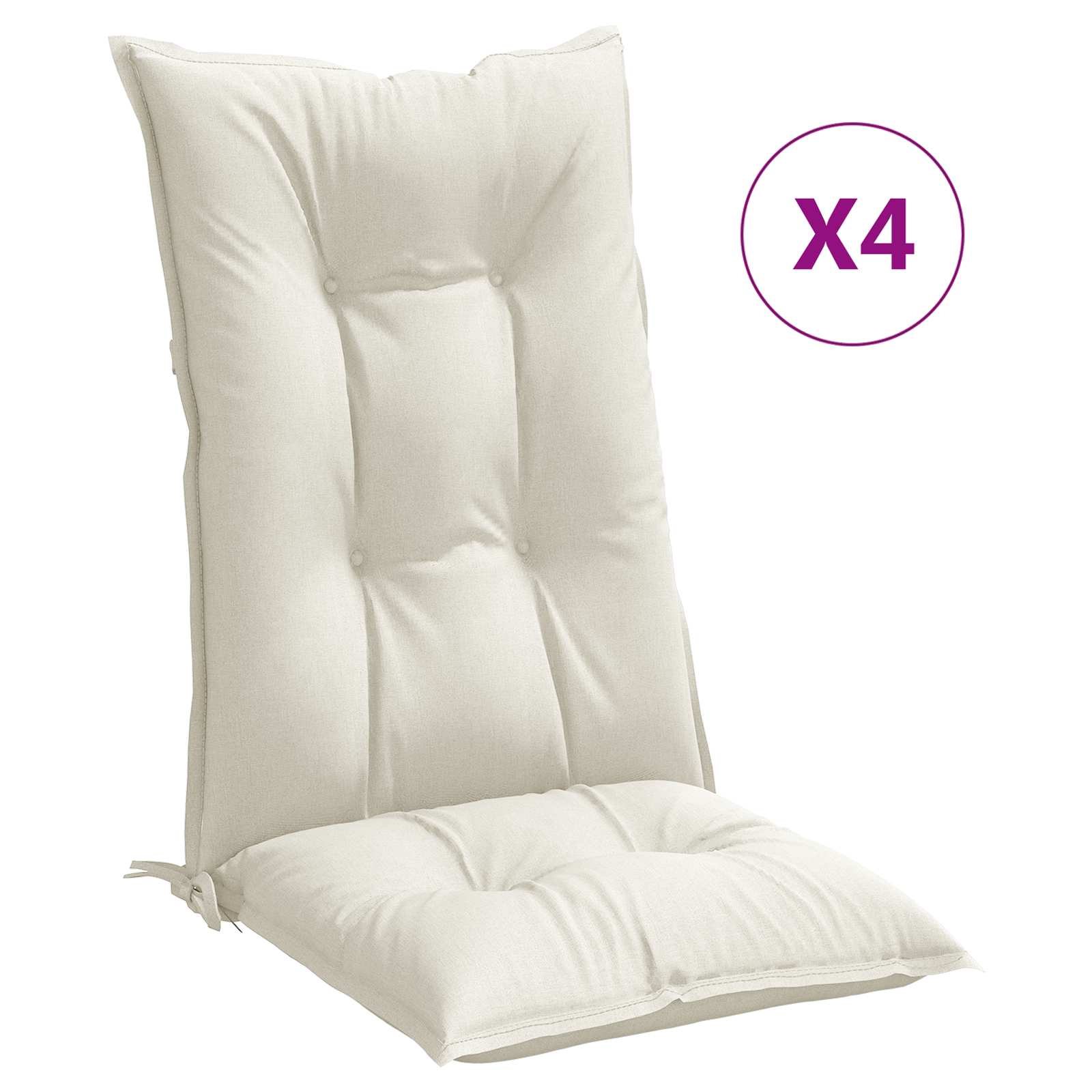 vidaXL Stoelkussens 4 st hoge rug 120x50x7 cm stof gemêleerd crème, foto 4