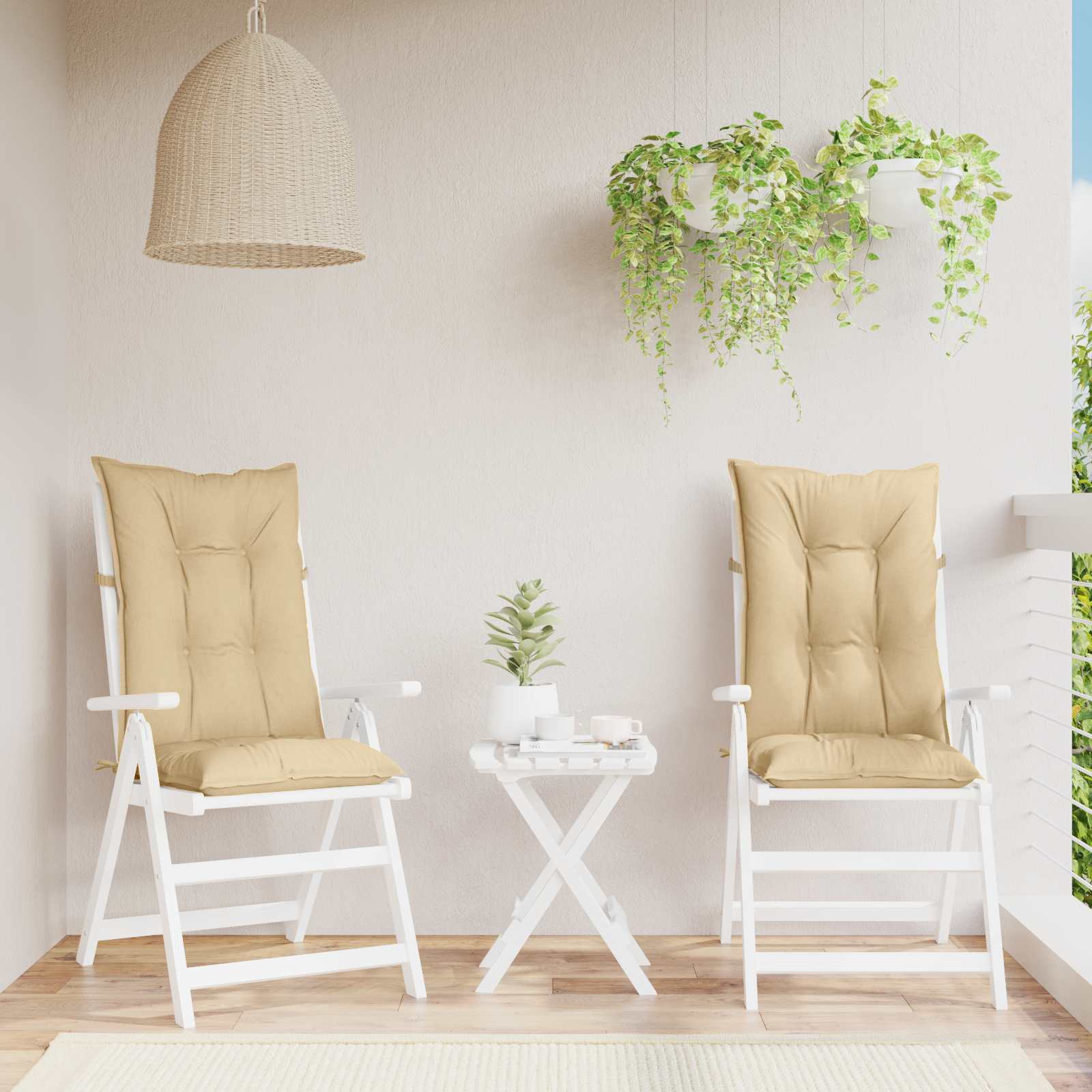 Stolehynder med høj ryg 2 stk. - 120 × 50 × 7 cm, stof, meleret beige