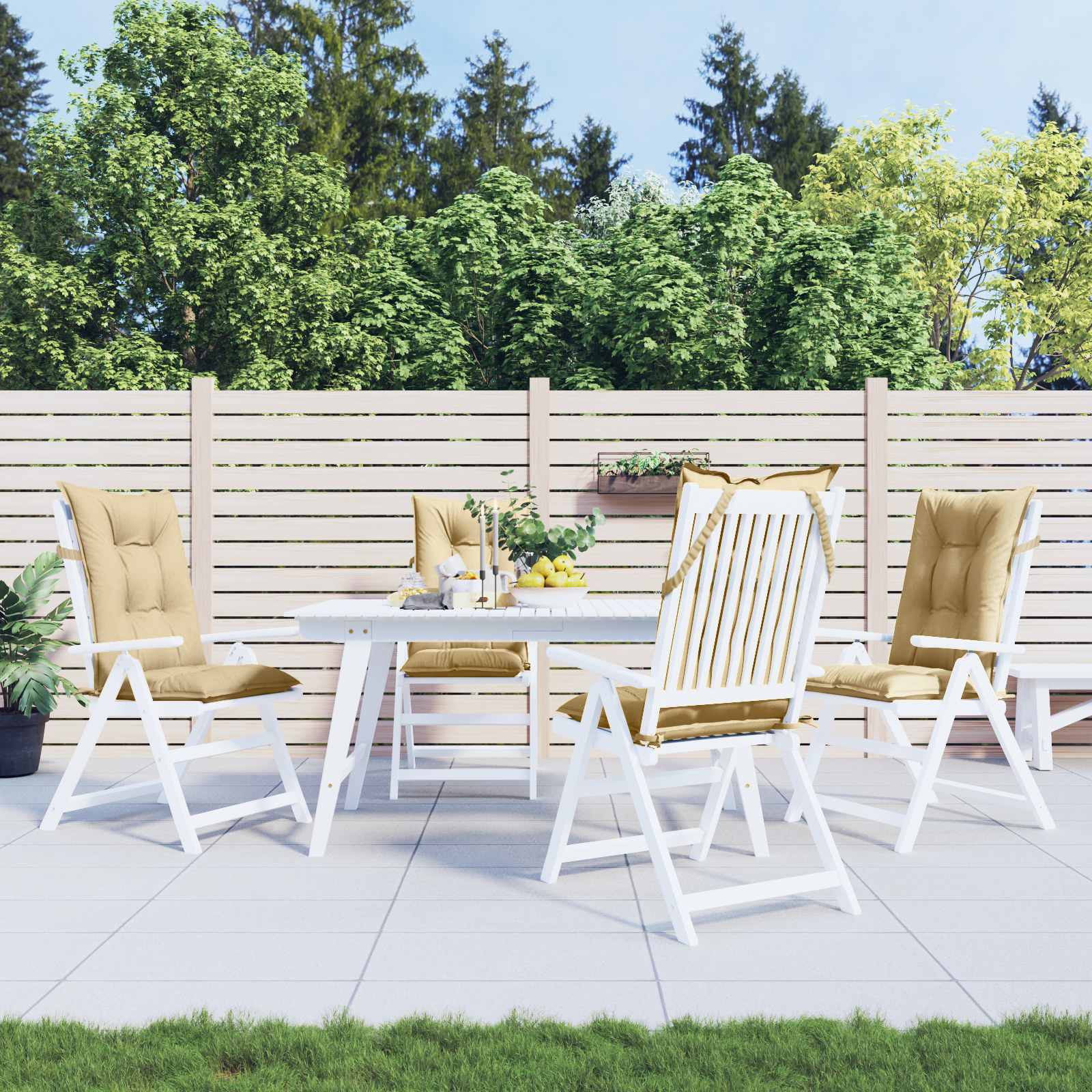 Stolehynder med høj ryg - 4 stk., 120 × 50 × 7 cm, stof meleret beige
