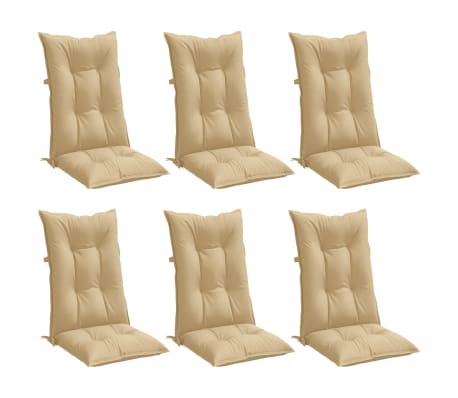 vidaXL Stoelkussens 6 st hoge rug 120x50x7 cm stof gem&ecirc;leerd beige