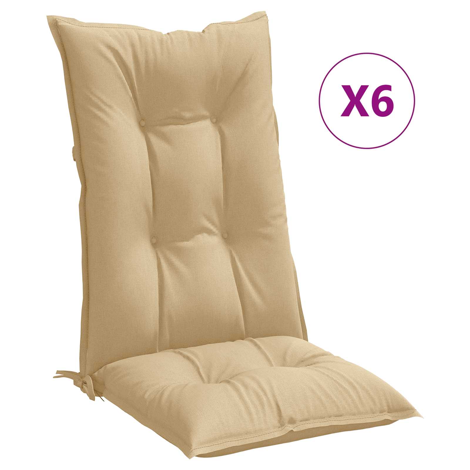 vidaXL Stoelkussens 6 st hoge rug 120x50x7 cm stof gemêleerd beige, foto 4