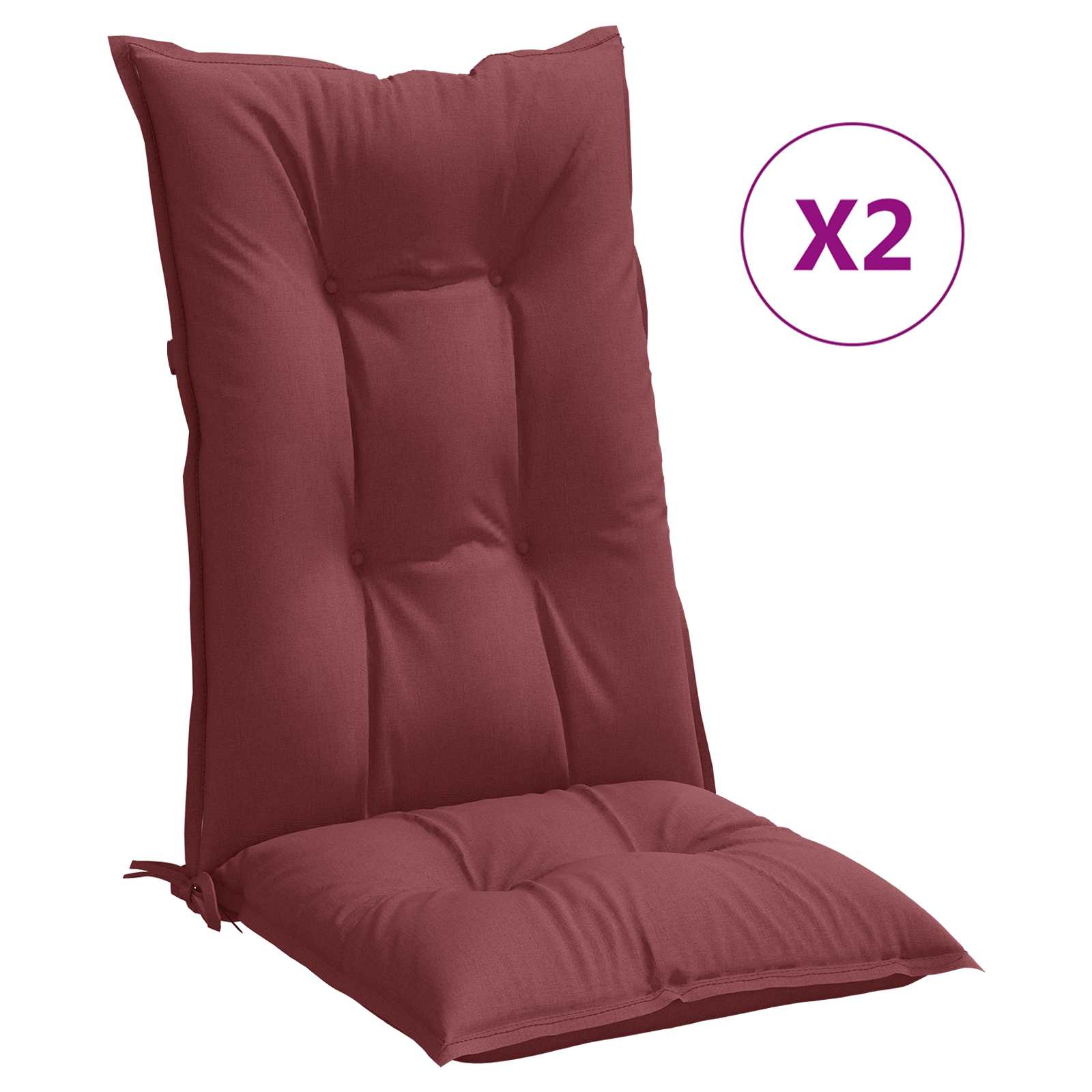 vidaXL Stoelkussens 2 st hoge rug 120x50x7 cm stof gemêleerd wijnrood, foto 4